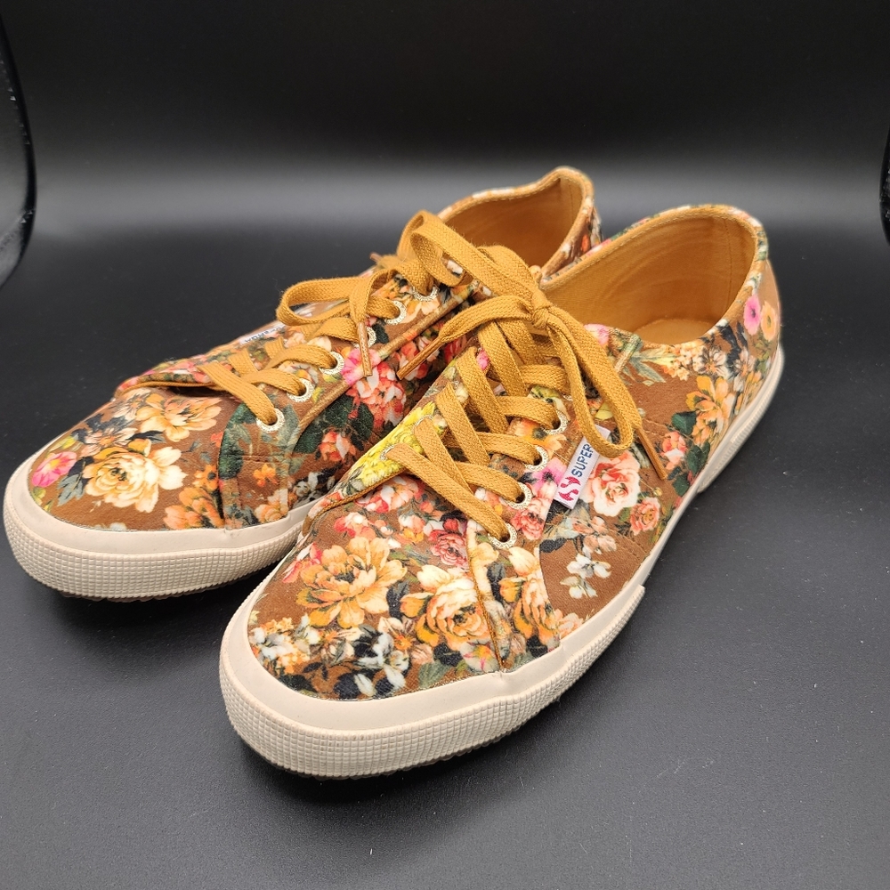Superga Cotu Mustard Gold Velvet Floral 10 US 41.5 EU